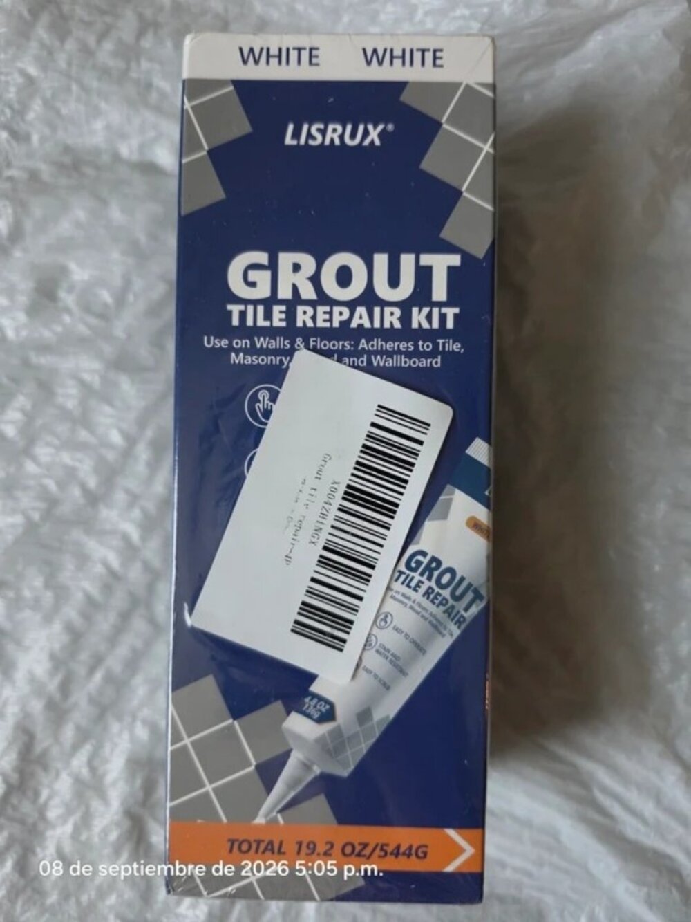 Lisrux White Tile Grout Repair Kit with Scraper, 19.2 oz / 544g